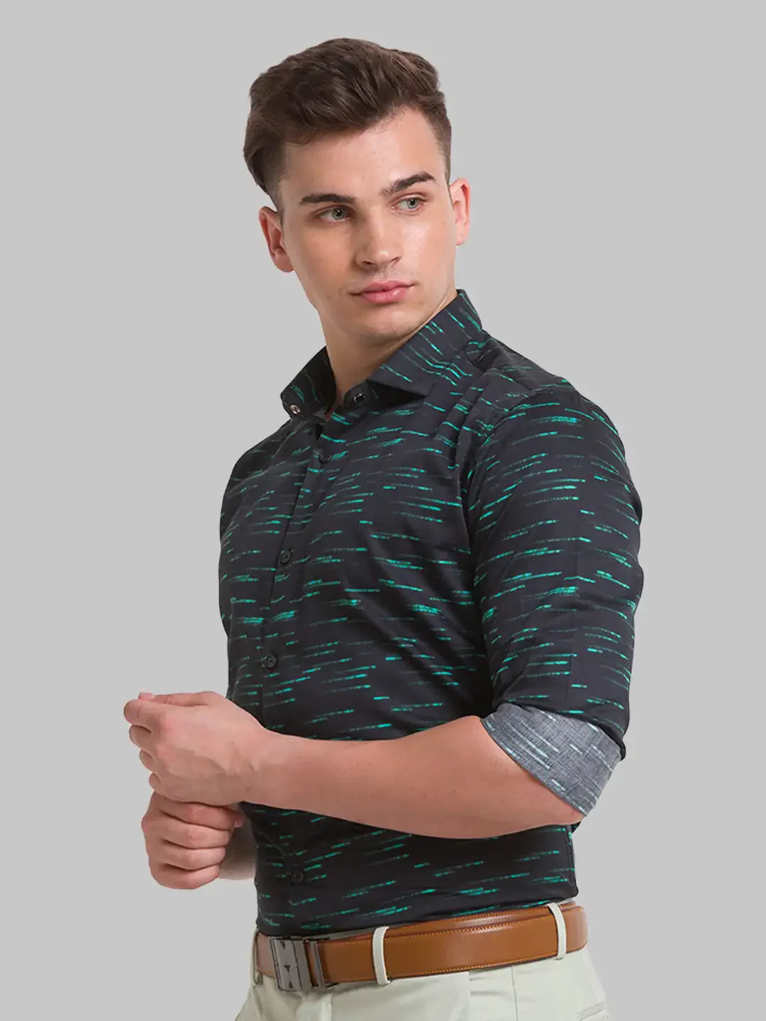 Park Avenue Men Black Printed Slim Fit Cotton Casual Shirt