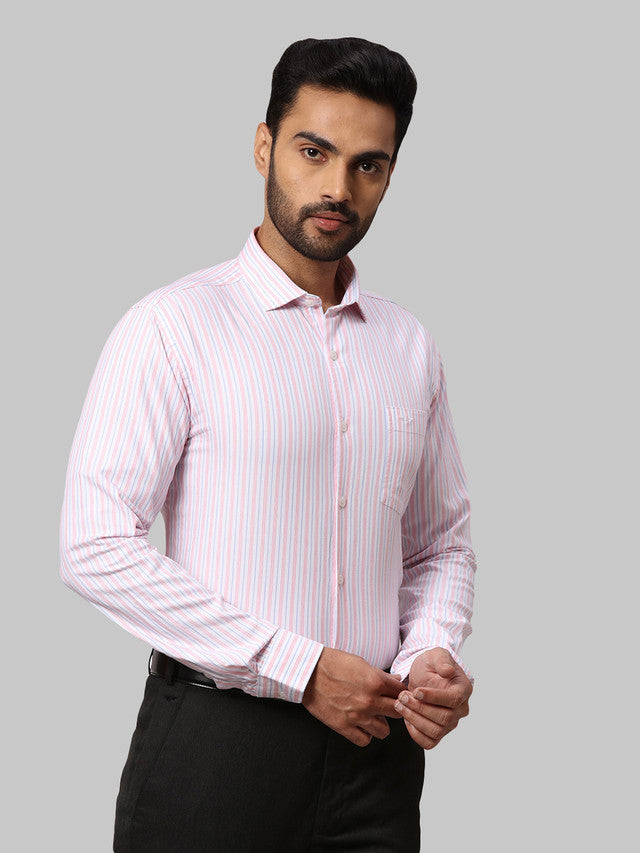 Park Avenue Men White Striped Slim Fit Cotton Casual Shirt