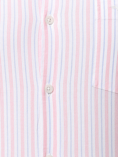 Park Avenue Men White Striped Slim Fit Cotton Casual Shirt
