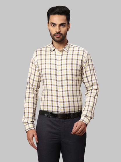 Park Avenue Men Brown Checkered Slim Fit Full Sleeve Cut Away Collar Shirt