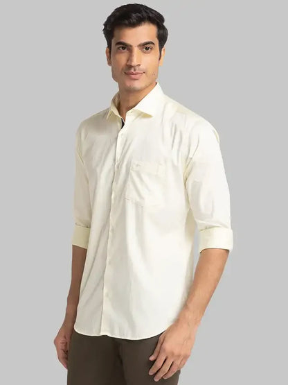 Men Yellow Slim Fit Solid Cotton Shirts