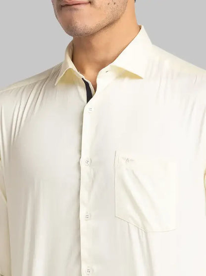 Men Yellow Slim Fit Solid Cotton Shirts