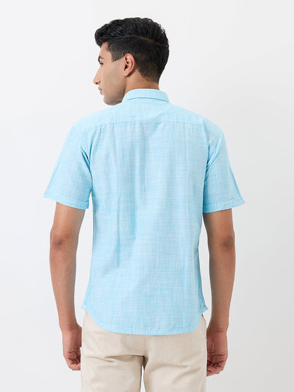 Park Avenue Men Blue Chambray Slim Fit Cotton Blend Shirt