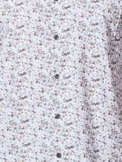 Men Grey Slim Fit Print Cotton Cut Away Collar Shirts