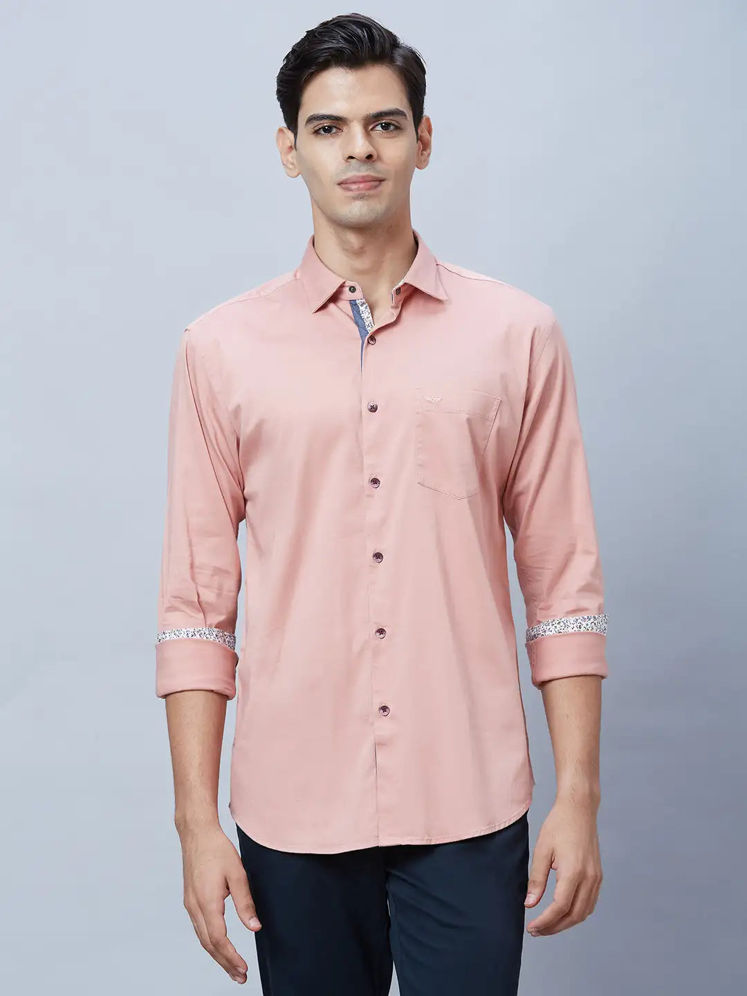 Park Avenue Men Pink Solid Slim Fit Cotton Blend Casual Shirt