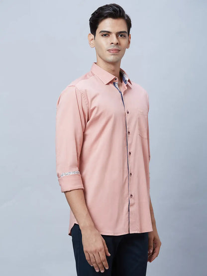 Park Avenue Men Pink Solid Slim Fit Cotton Blend Casual Shirt