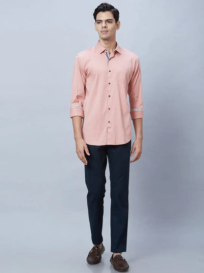 Park Avenue Men Pink Solid Slim Fit Cotton Blend Casual Shirt
