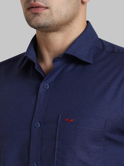 Men Blue Slim Fit Solid Cotton Shirts