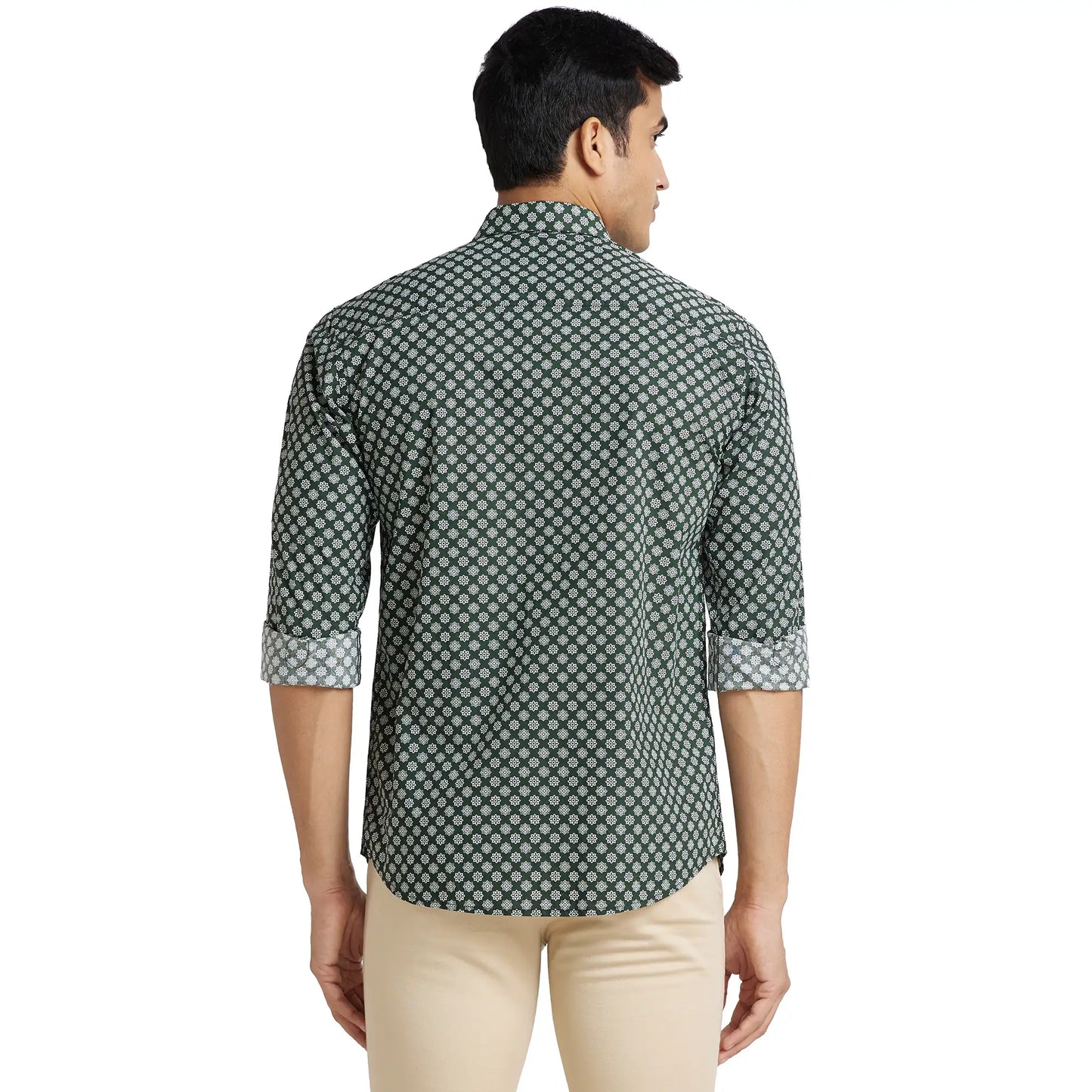 Park Avenue Men Green Print Slim Fit Cotton Shirt