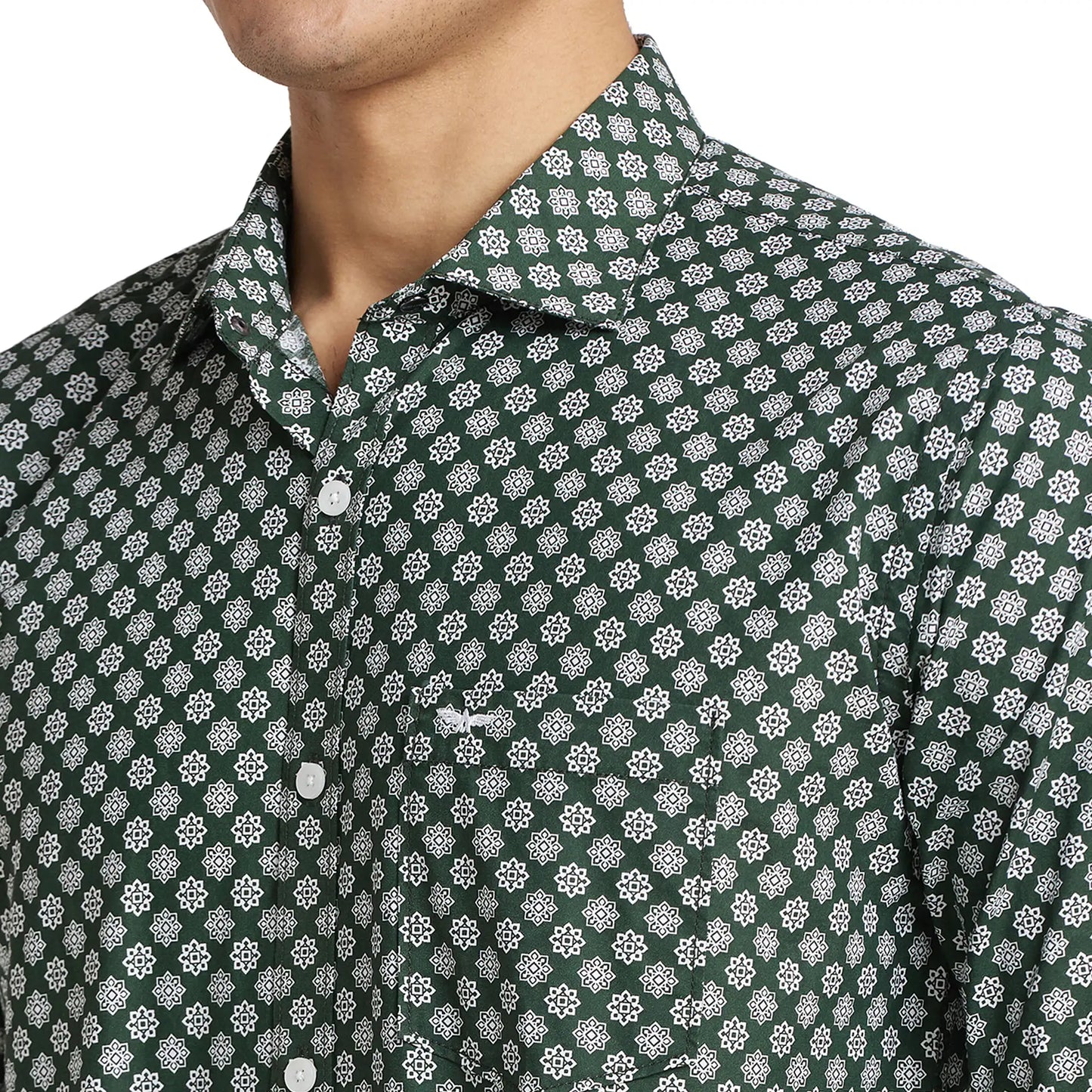 Park Avenue Men Green Print Slim Fit Cotton Shirt