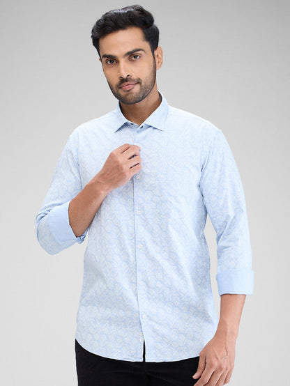 Park Avenue Blue Printed Slim Fit Cotton Casual Shirt