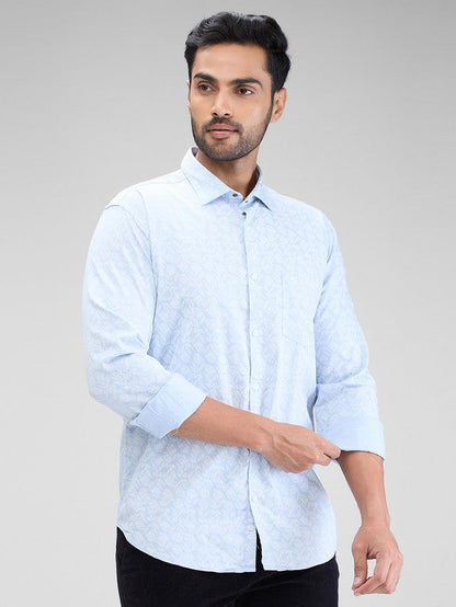 Park Avenue Blue Printed Slim Fit Cotton Casual Shirt