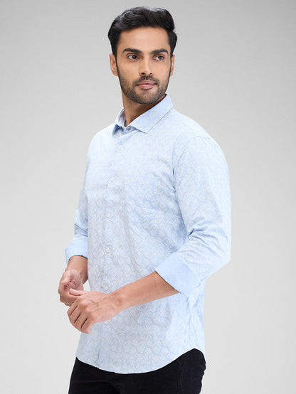 Park Avenue Blue Printed Slim Fit Cotton Casual Shirt