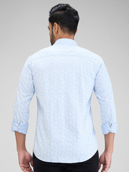 Park Avenue Blue Printed Slim Fit Cotton Casual Shirt