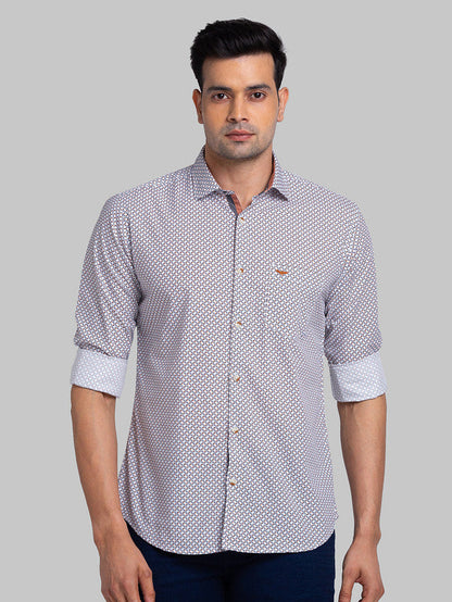 Park Avenue Men Grey Printed Slim Fit Cotton Casual Shirt