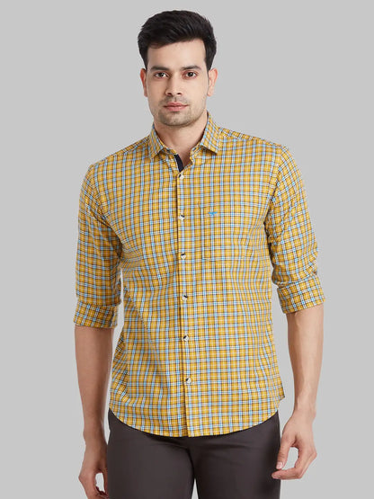 Park Avenue Men Brown Checks Slim Fit Cotton Casual Shirt