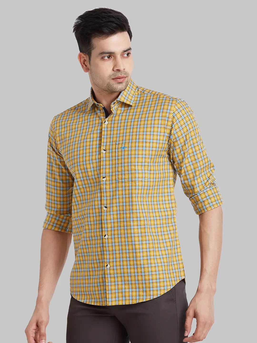 Park Avenue Men Brown Checks Slim Fit Cotton Casual Shirt