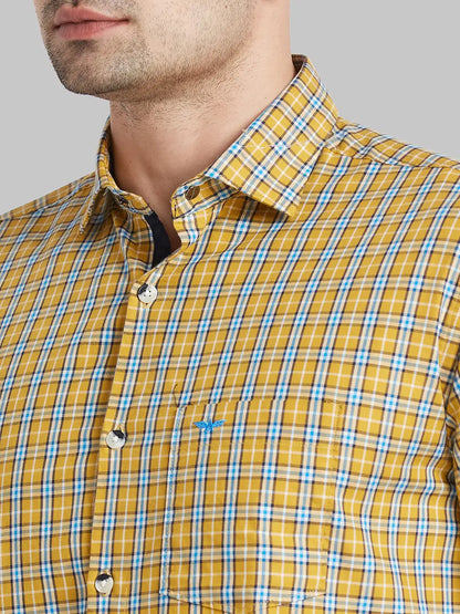 Park Avenue Men Brown Checks Slim Fit Cotton Casual Shirt