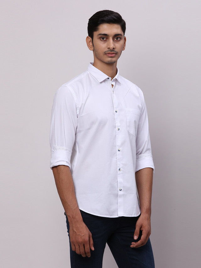 Park Avenue White Solid Slim Fit Full Sleeve Cotton Shirt