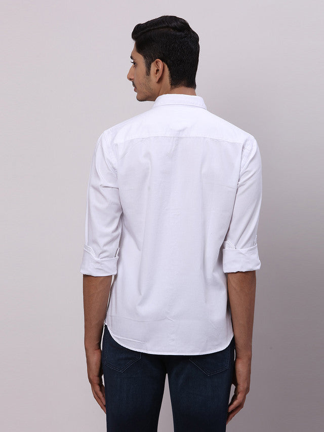 Park Avenue White Solid Slim Fit Full Sleeve Cotton Shirt