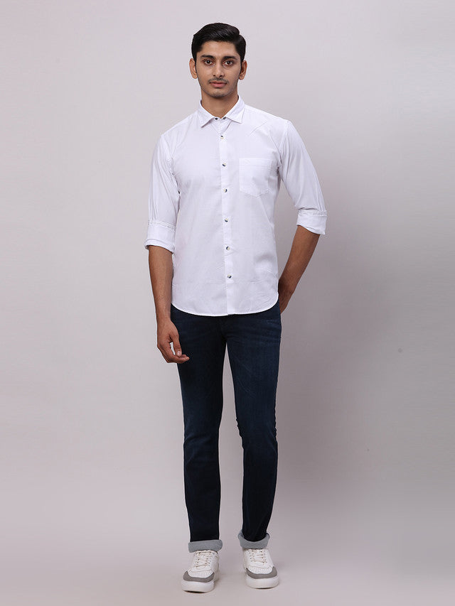 Park Avenue White Solid Slim Fit Full Sleeve Cotton Shirt