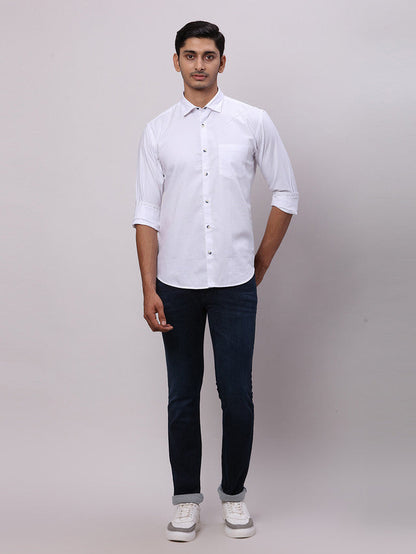 Park Avenue White Solid Slim Fit Full Sleeve Cotton Shirt