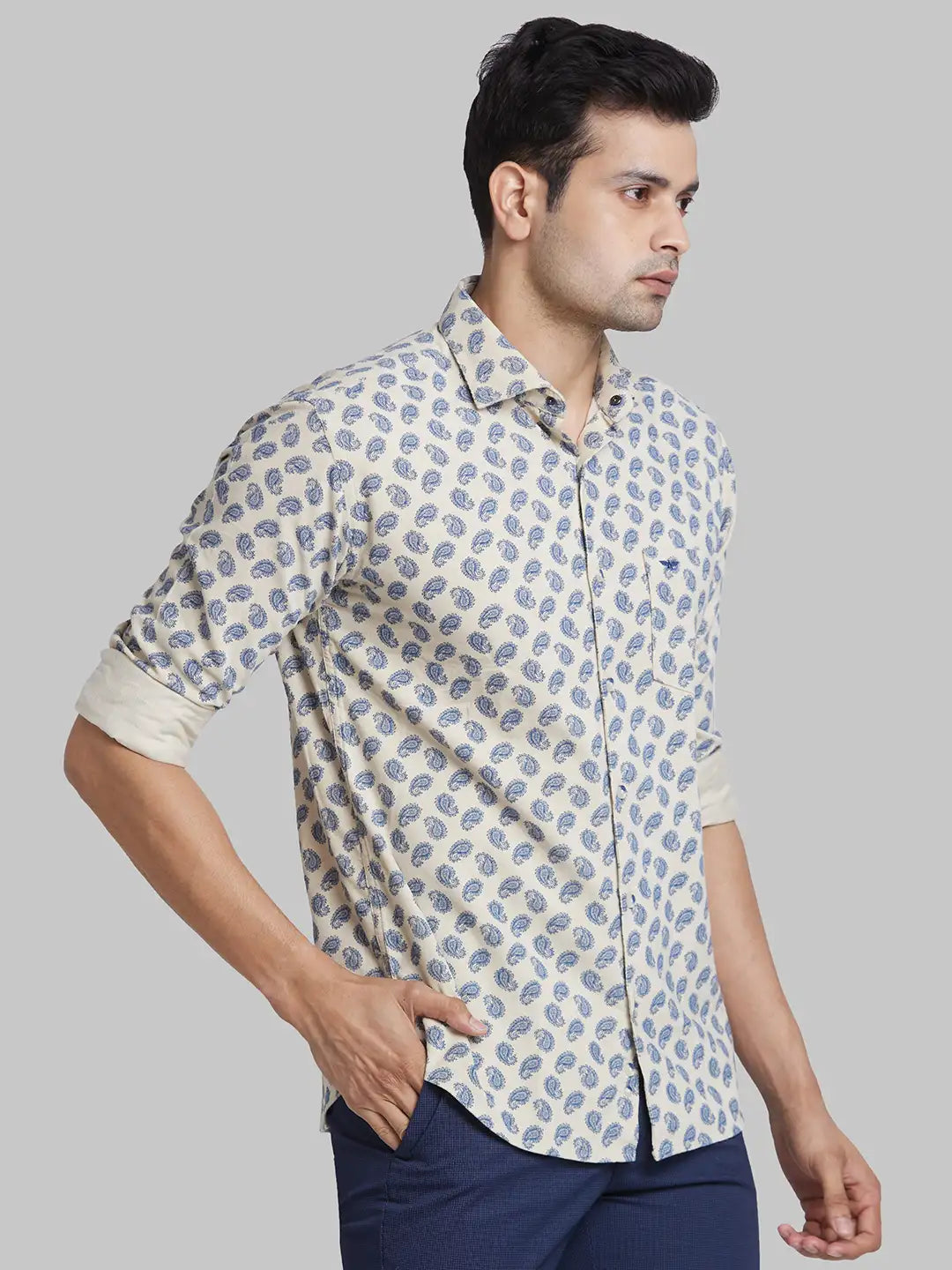 Park Avenue Men Brown Printed Slim Fit Cotton Casual Shirt