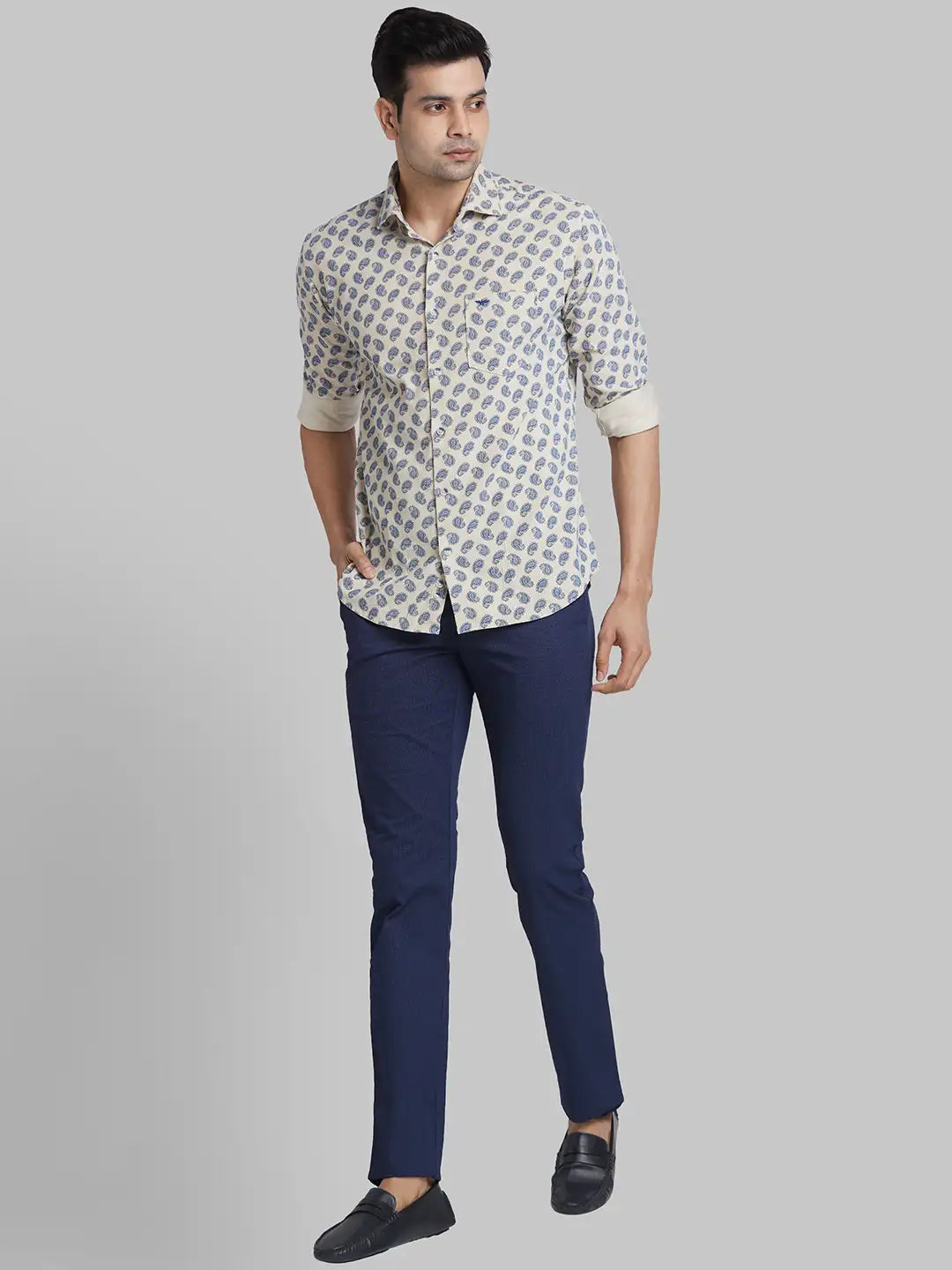 Park Avenue Men Brown Printed Slim Fit Cotton Casual Shirt