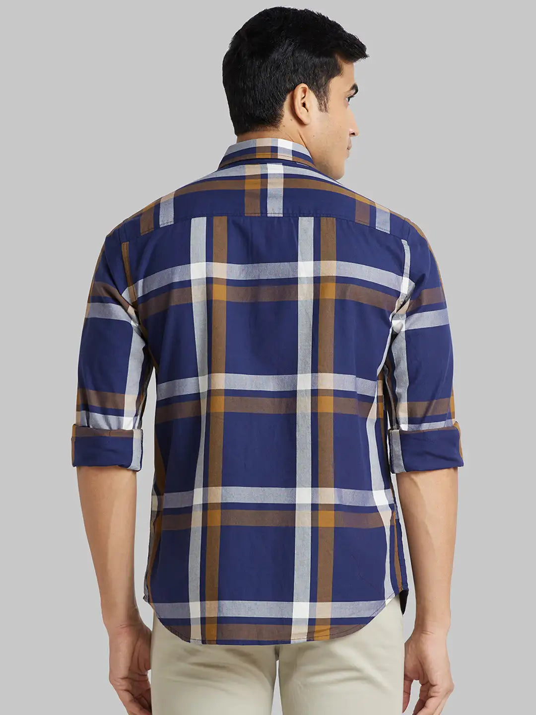 Men Blue Slim Fit Checks Cotton Shirts