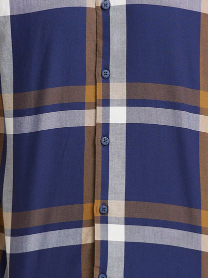 Men Blue Slim Fit Checks Cotton Shirts