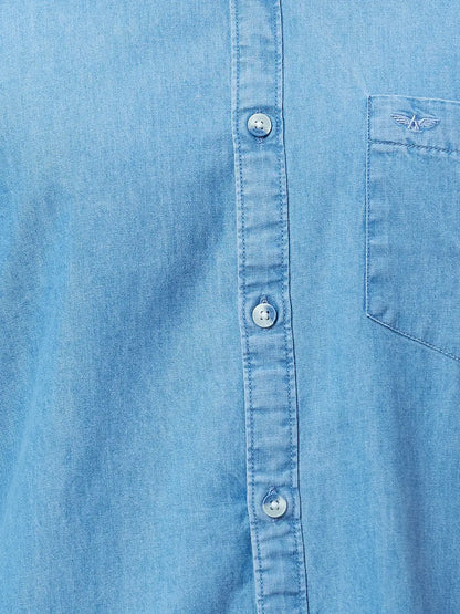Men Blue Slim Fit Chambray Cotton Shirts