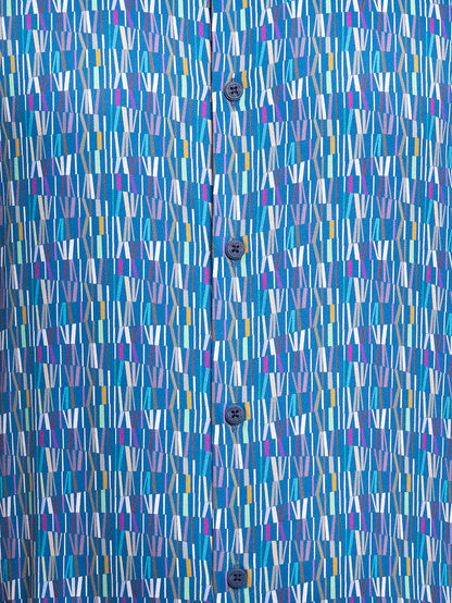 Park Avenue Men Blue Printed Slim Fit Full Sleeve Cut Away Collar Shirt