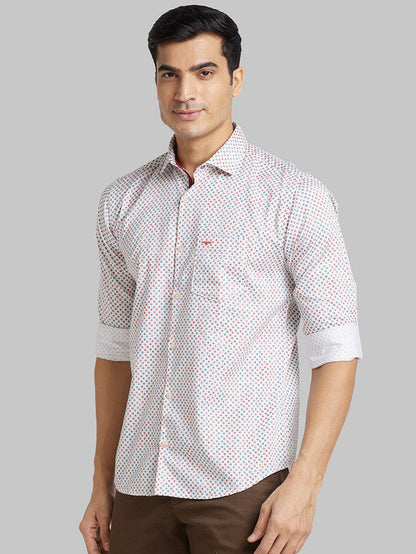 Park Avenue Men Brown Printed Slim Fit Full Sleeve Cut Away Collar Shirt