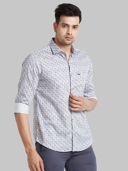 Men Blue Slim Fit Print Cotton Shirts