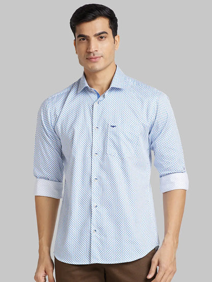 Men Blue Slim Fit Print  Cotton   Shirts