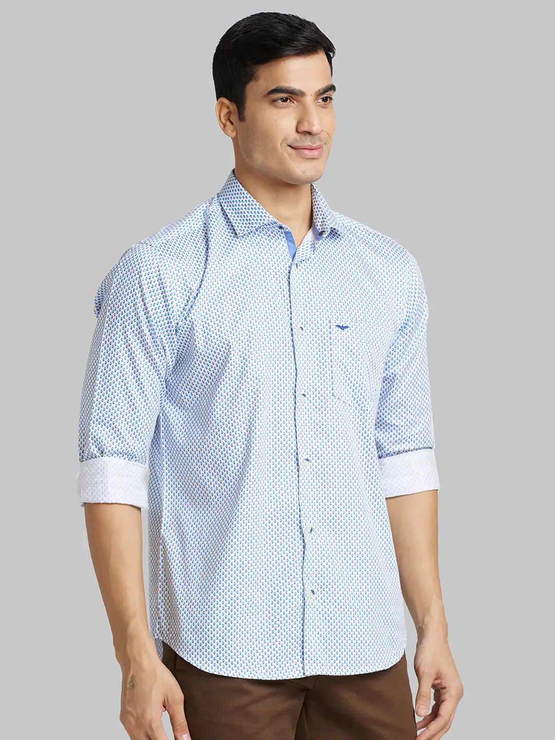Men Blue Slim Fit Print  Cotton   Shirts