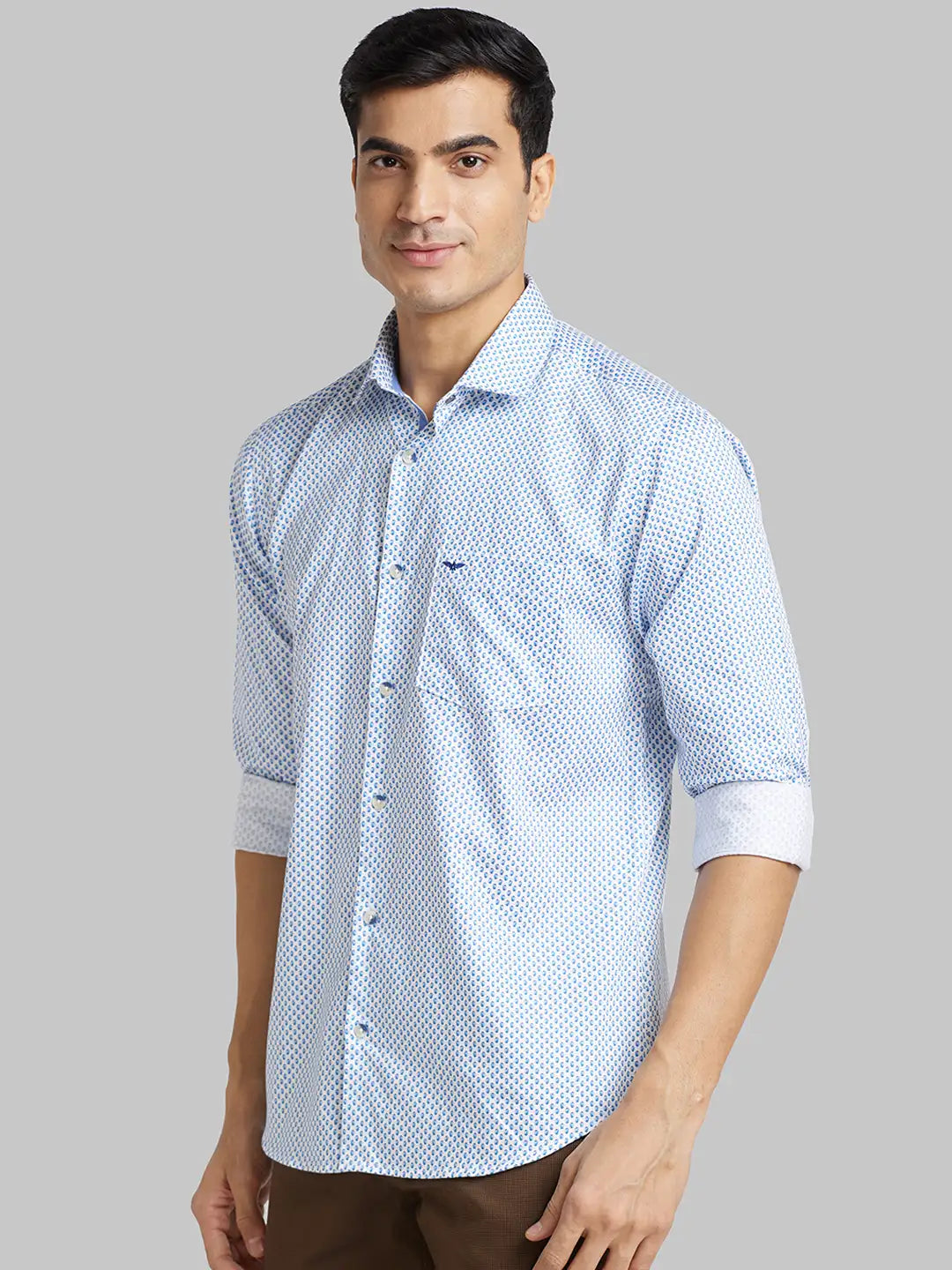 Men Blue Slim Fit Print  Cotton   Shirts