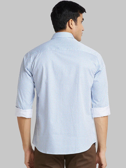 Men Blue Slim Fit Print  Cotton   Shirts