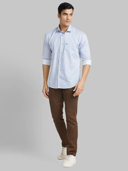 Men Blue Slim Fit Print  Cotton   Shirts