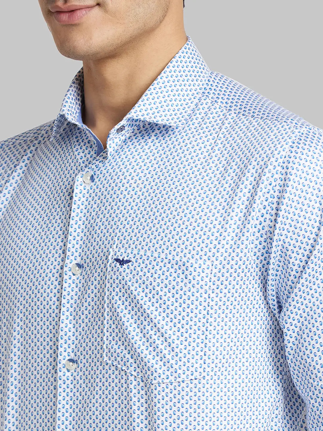 Men Blue Slim Fit Print  Cotton   Shirts