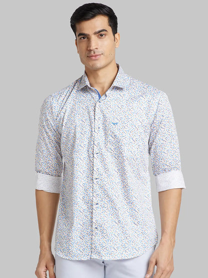 Park Avenue Men Blue Printed Slim Fit Cotton Casual Shirt