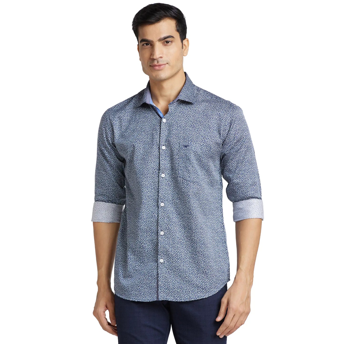 Park Avenue Men Blue Print Slim Fit Cotton Shirt
