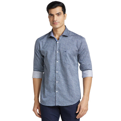 Park Avenue Men Blue Print Slim Fit Cotton Shirt