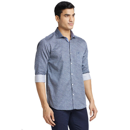 Park Avenue Men Blue Print Slim Fit Cotton Shirt