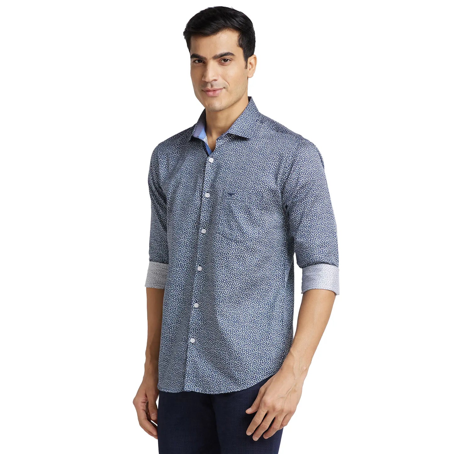 Park Avenue Men Blue Print Slim Fit Cotton Shirt
