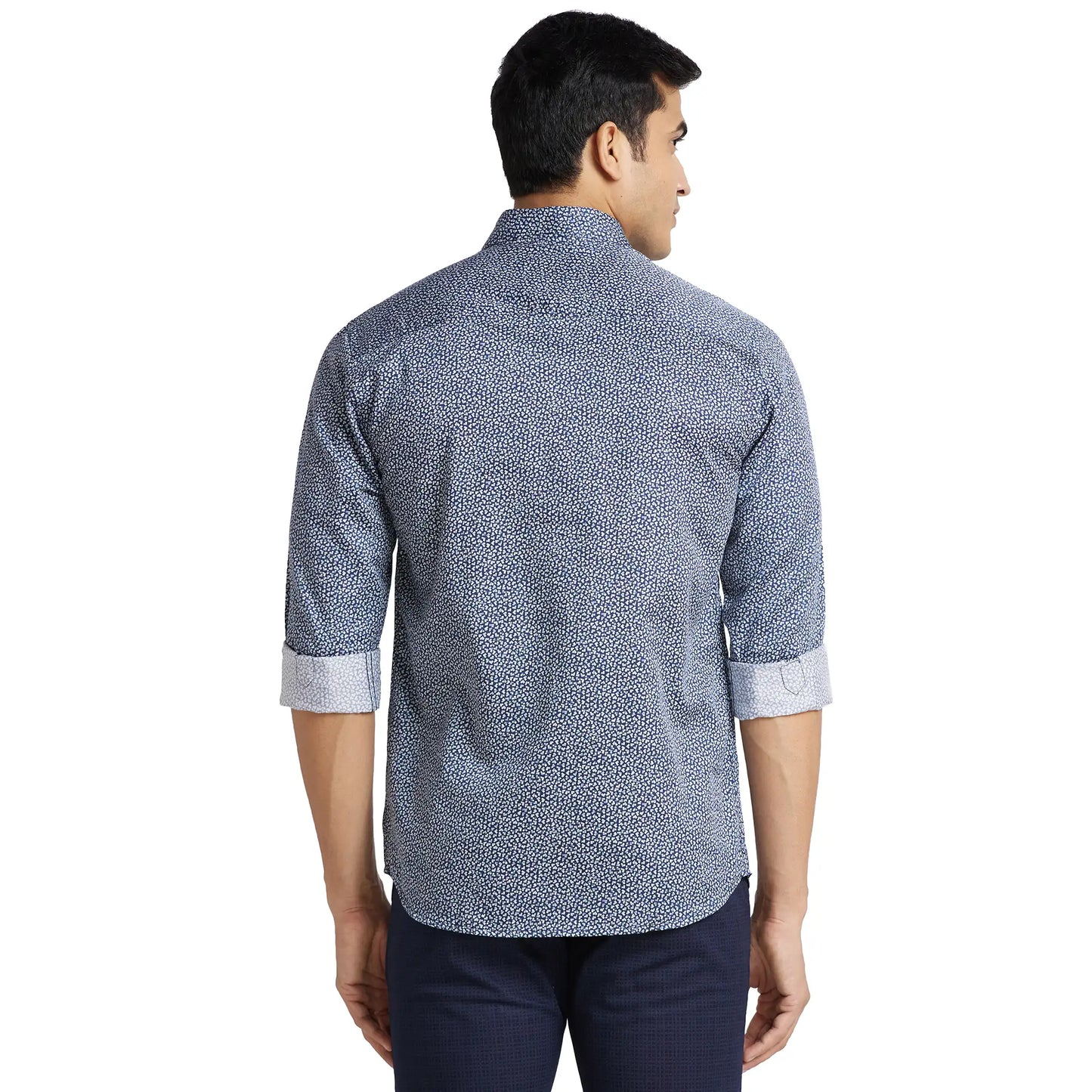 Park Avenue Men Blue Print Slim Fit Cotton Shirt