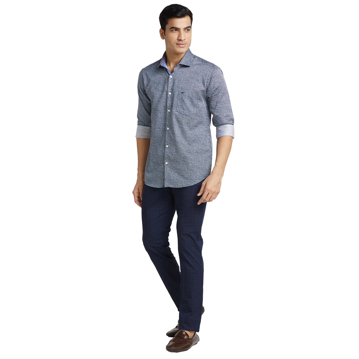 Park Avenue Men Blue Print Slim Fit Cotton Shirt