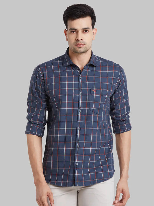 Park Avenue Men Blue Checks Slim Fit Cotton Shirt