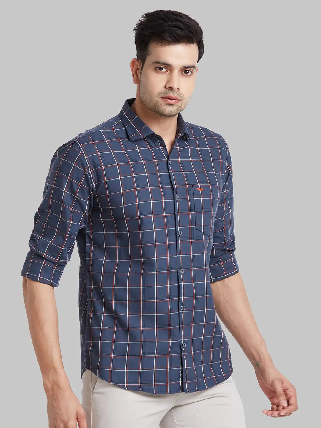 Park Avenue Men Blue Checks Slim Fit Cotton Shirt