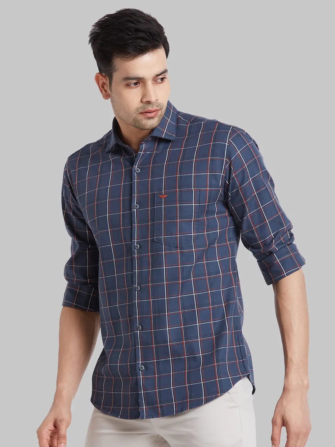 Park Avenue Men Blue Checks Slim Fit Cotton Shirt